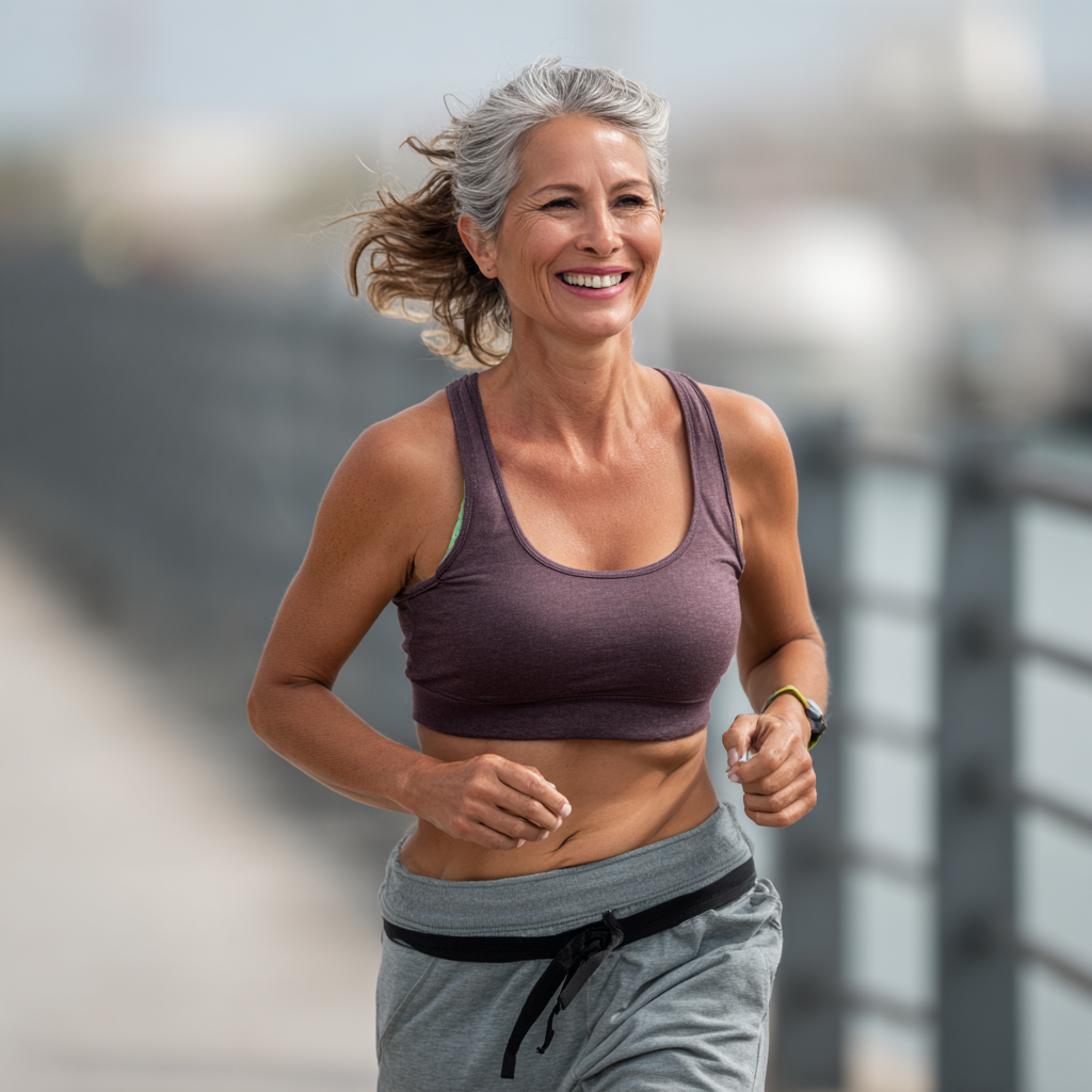 52 years old woman enjoying cardio training